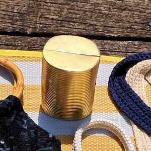 Vintage Gold Metal Evening Bag Snake Chain Strap Cylinder Shape